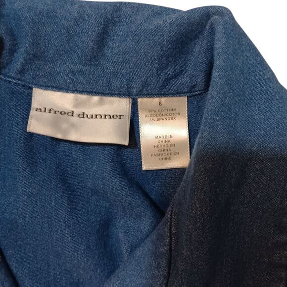 VINTAGE ALFRED DUNNER Stretch Denim Jean Top Shirt Blouse‎ 8 Floral Embroidery - Picture 6 of 9
